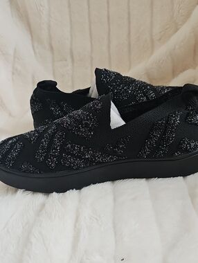 bernie mev. Black Glitter Slip-On with Orange Logo